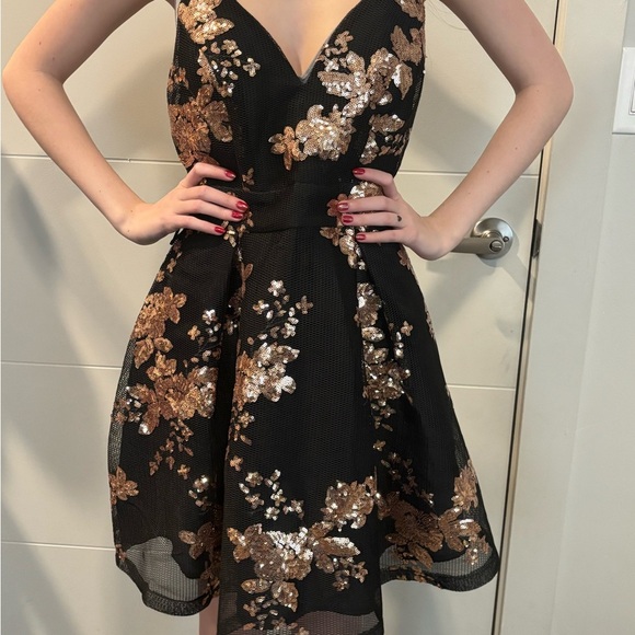 Fashion Nova Gold Fit and Flare Mini Dress - Picture 1 of 2